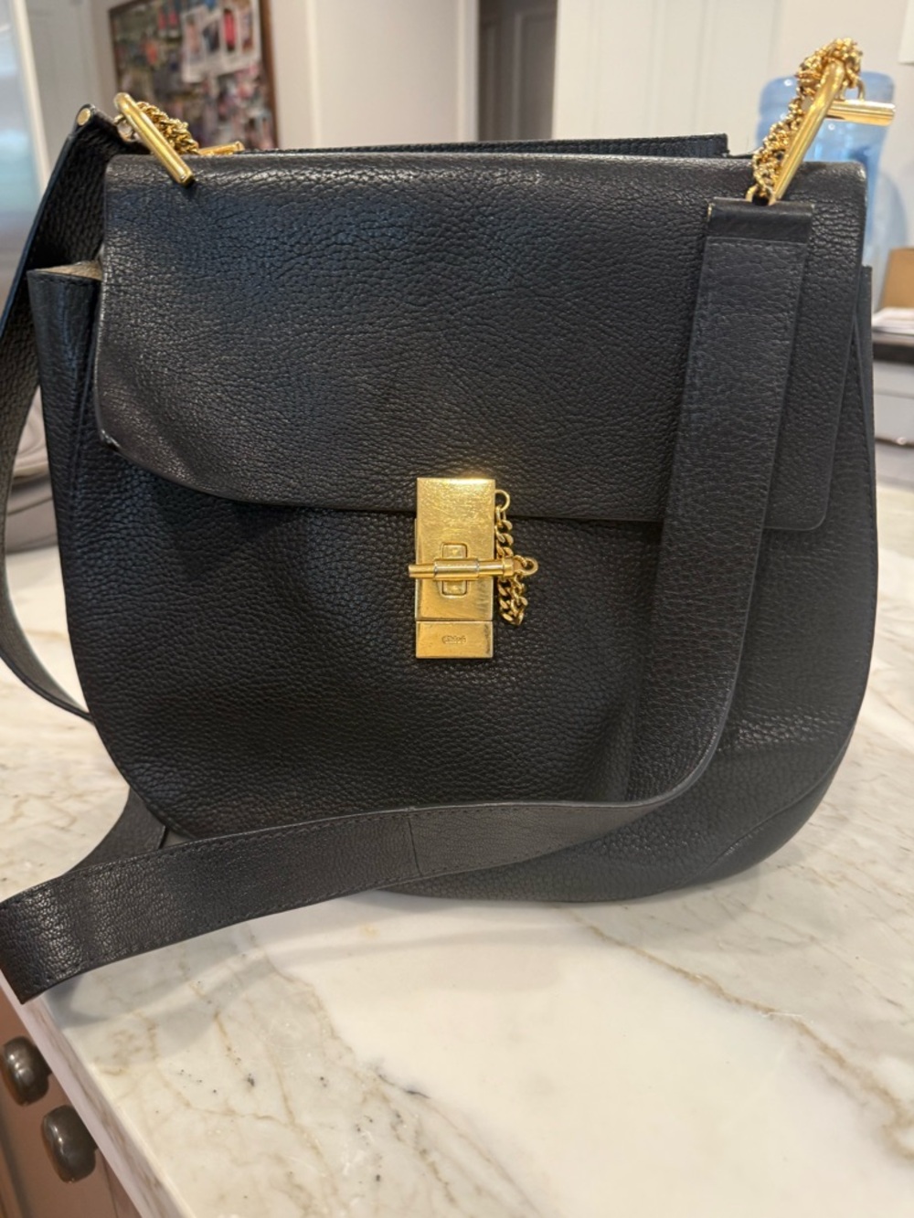 Chloe Black Drew Bag with Gold Hardware. Crossbody.